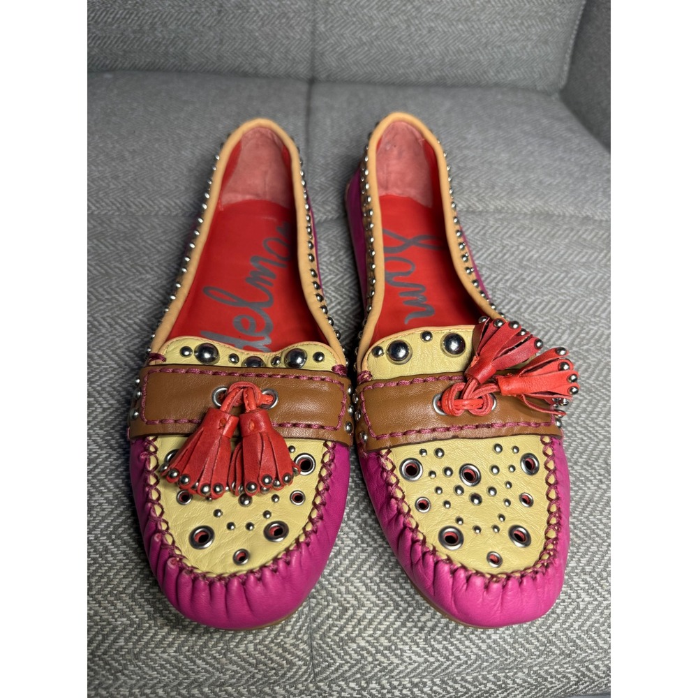 Sam Edelman Aurora Pink Tan Studded Leather Tassel‎ Loafers Moccasins Flats 8.5M - Picture 10 of 14